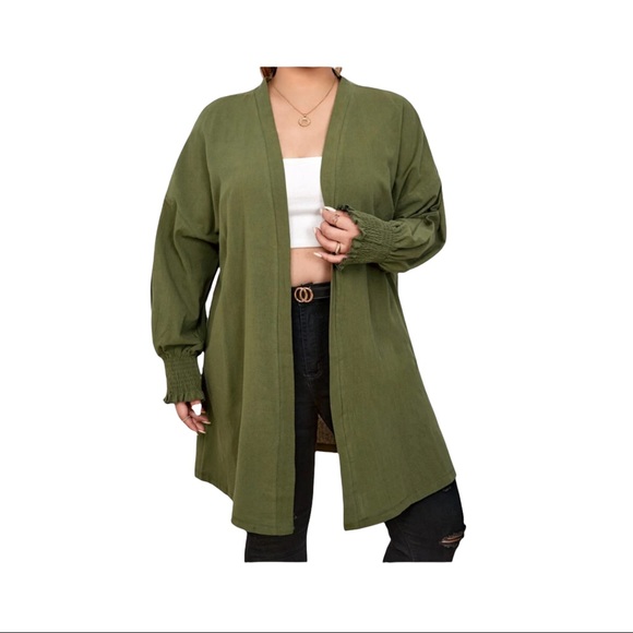 Plus Shirt Cuff Drop Shoulder Open Front Coat - Picture 3 of 6